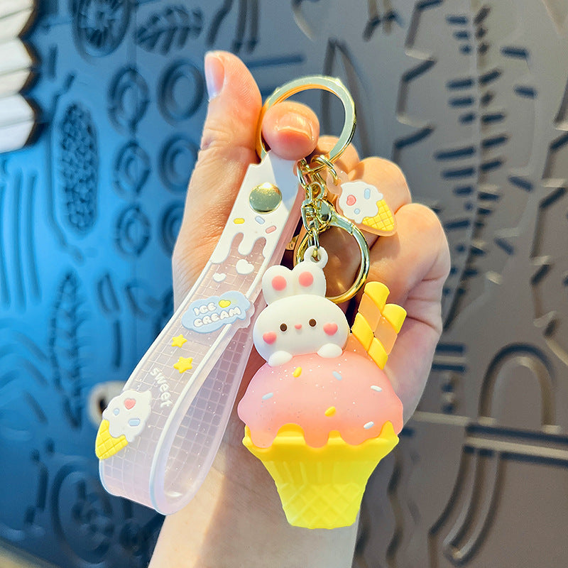 Wholesale Ice Cream Cone Rabbit Doll Silicone Keychain